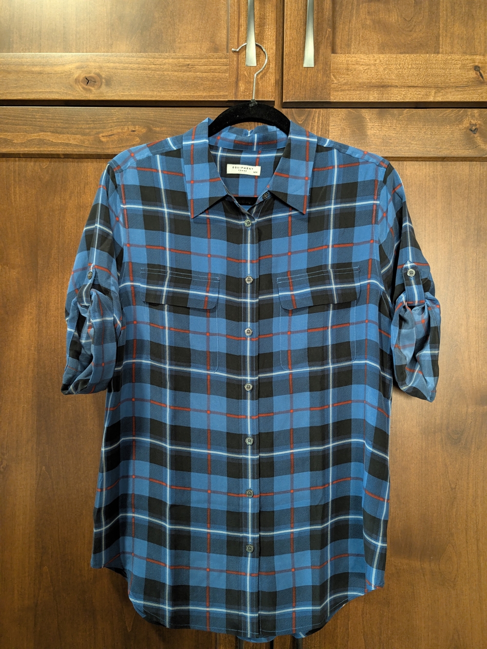 Equipment Femme Silk Plaid Button-Up Shirt Blouse Pockets Womens Medium